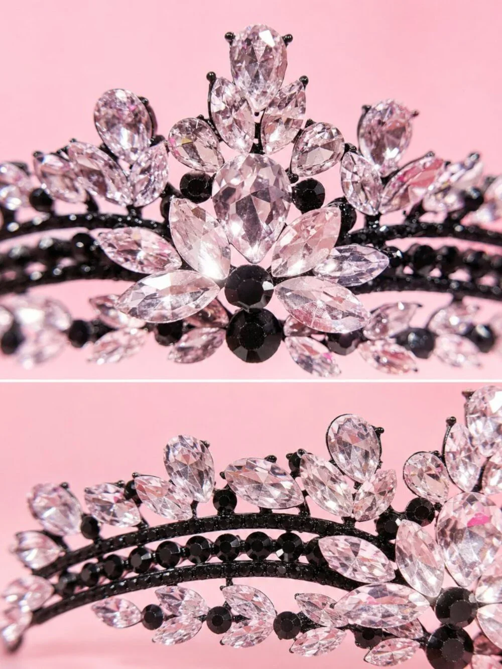 black pink tiara, Princess tiara, Halloween costume crown, Flower Girl headband